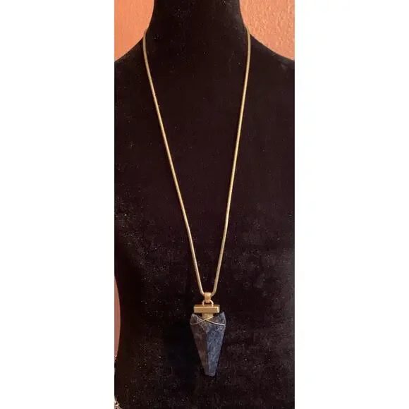 Tory Burch Sodalite Arrowhead Pendant with Matte Gold Chain - Picture 5 of 11